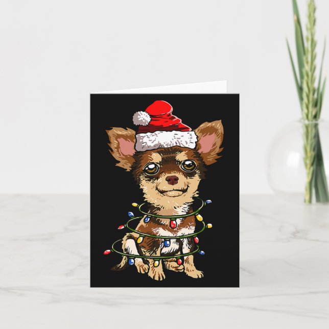 Cute Chihuahua Santa Christmas Tree Lights Xmas Do Card (Front)