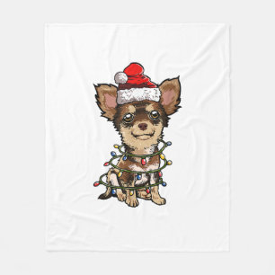 Cute Chihuahua Santa Christmas Tree Lights Xmas Do Fleece Blanket