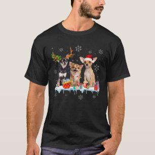 Cute Chihuahua Santa Reindeer Light Dog In Snow Xm T-Shirt