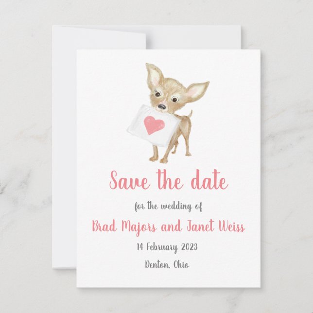 Cute chihuahua save the date card (Front)