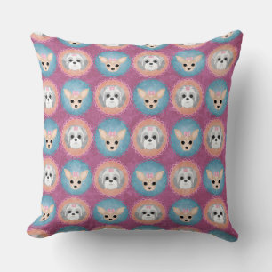 CUTE CHIHUAHUA & SHIH TZU DOG FACES THROW PILLOW