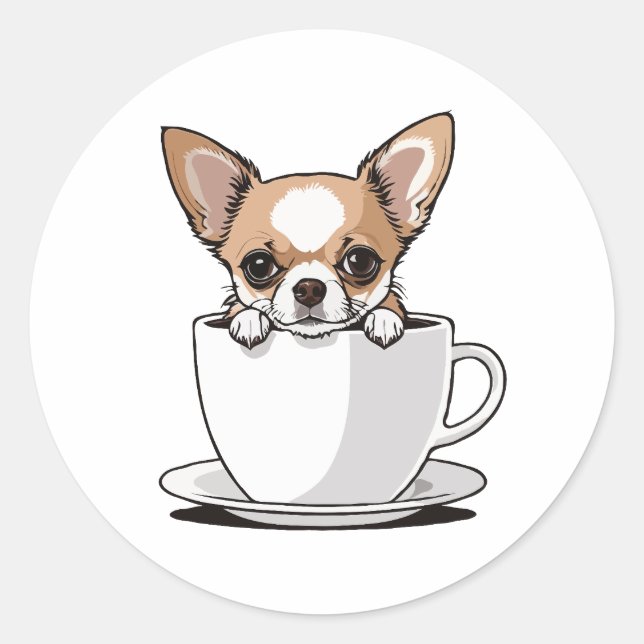 Cute chihuahua sitting in the cup of coffee classic round sticker (Front)