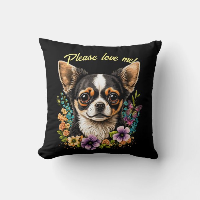 Cute Chihuahua Throw Pillow & Customizable Text (Front)