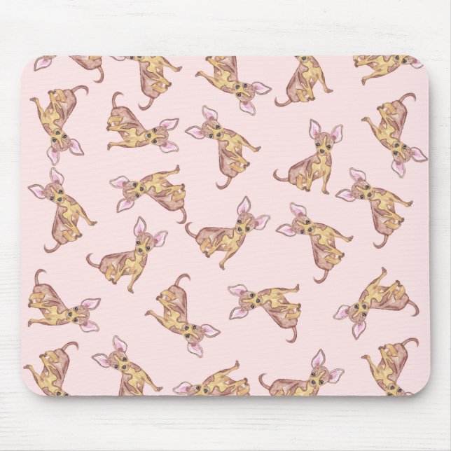 Cute Chihuahua Watercolor Painted Pink Brown Mouse Pad (Front)