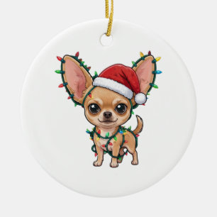 Cute Chihuahua Wearing a Cozy Christmas Sweater Ceramic Ornament