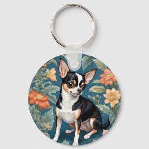 Cute Chihuahua William Morris Inspired Floral Keychain