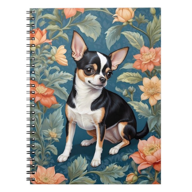 Cute Chihuahua William Morris Inspired Floral Notebook (Front)