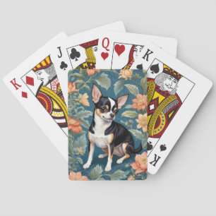 Cute Chihuahua William Morris Inspired Floral Playing Cards