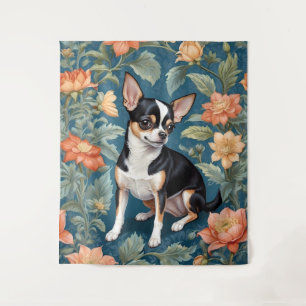 Cute Chihuahua William Morris Inspired Floral Tapestry