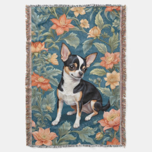 Cute Chihuahua William Morris Inspired Floral Throw Blanket
