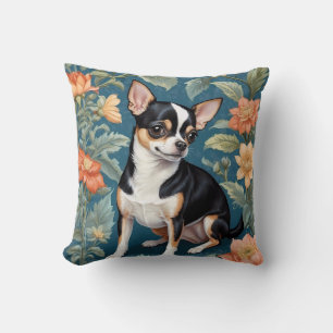 Cute Chihuahua William Morris Inspired Floral Throw Pillow