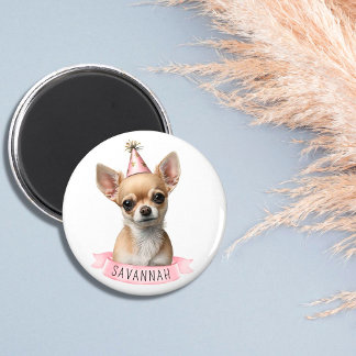 Cute Chihuahua with Name Pink Whimsical Design Magnet