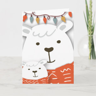 Cute Child And Parent Polar Bear In Matching Scarf Card