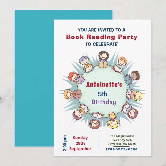 Cute Child Book Reading Birthday Party Invitation (Front/Back)