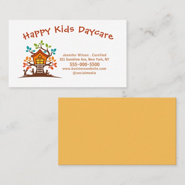 Cute Child Daycare Childcare Treehouse Business Card (Front/Back)