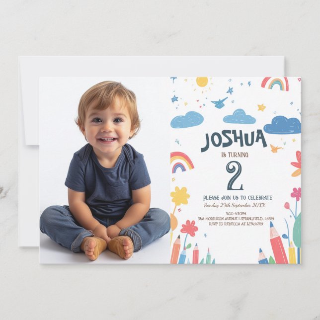 Cute Child Drawings Kids Birthday Party Invitation (Front)