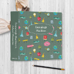 Cute Child School Memories Binder<br><div class="desc">Cute, back to school memories book for children's ages. Sweet cartoon characters of school objects on a green polka dot pattern background.
Template for name on front, spine title, and years.</div>