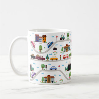 Cute Childish Cityscape Bus Car Cartoon Pattern Coffee Mug