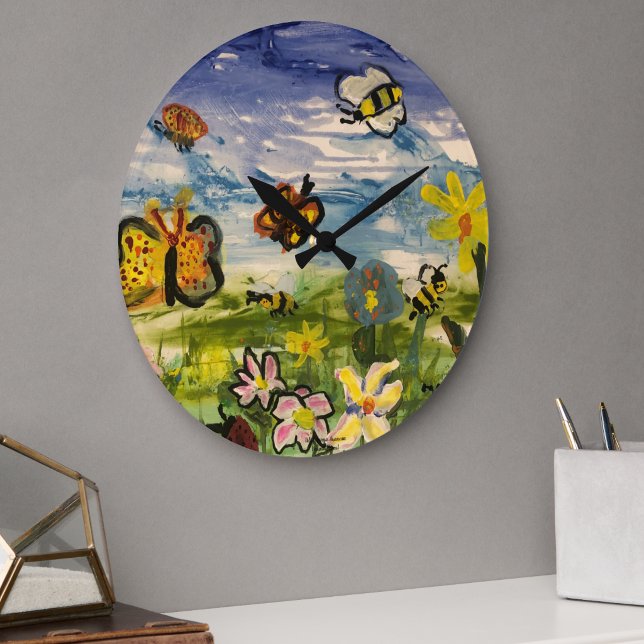 Cute Children Art Large Clock ( Fun Children's art Clock)