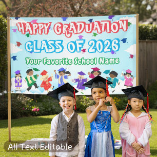 Cute Children Dancing Colourful Congrats Graduatio Banner