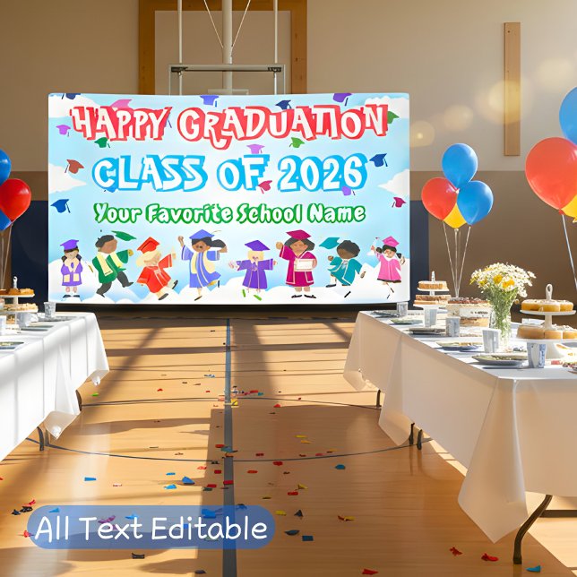 Cute Children Dancing Colourful Congrats Graduatio Banner (Creator Uploaded)