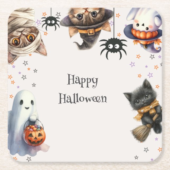 Cute Children Halloween Party Square Paper Coaster (Front)