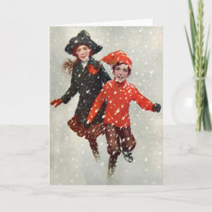 Cute Children Playing In Snow Holiday Card