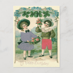 Cute Children Roses Four Leaf Clover Postcard