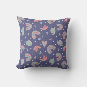 cute children’s seamless pattern with snails, bird throw pillow