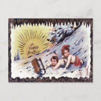 Cute Children Sled Snow Sun Sledding