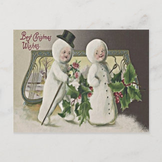 Cute Children Snowman Holly Postcard