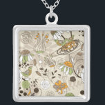 Cute Children Style Flowers & Birds Silver Plated Necklace<br><div class="desc">Cute earth tones nature drawing of flowers with birds and bird's nest. Cute but elegant,  and drawn in childlike style. Available on other products. See more of my necklaces designs.</div>