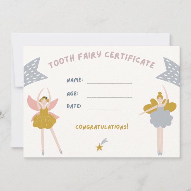 Cute Children Tooth Fairy Certificate Invitation (Front)