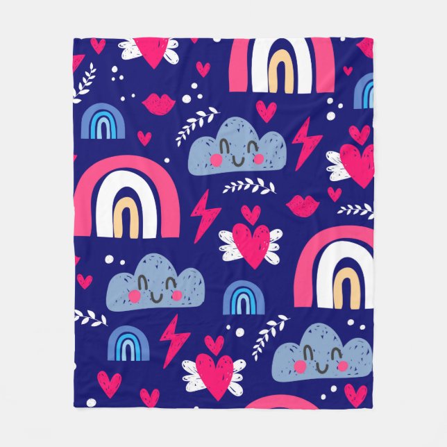 Cute children's seamless pattern, rainbow, clouds, fleece blanket (Front)