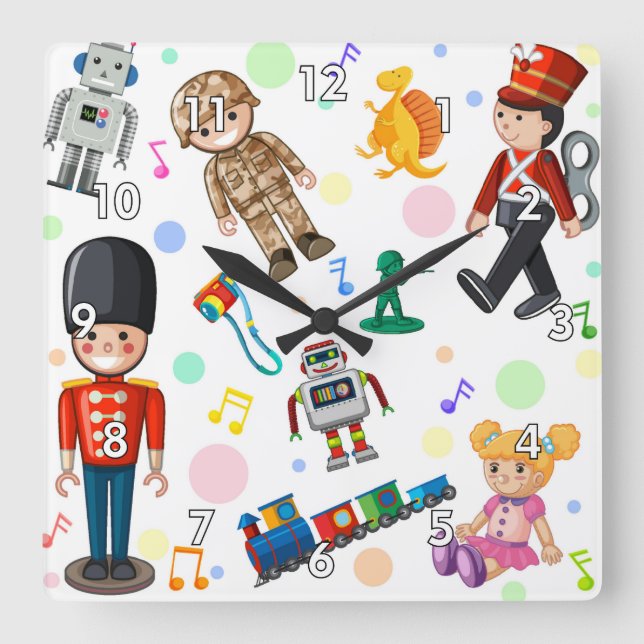 Cute Children's Toys Cartoon Square Wall Clock (Front)