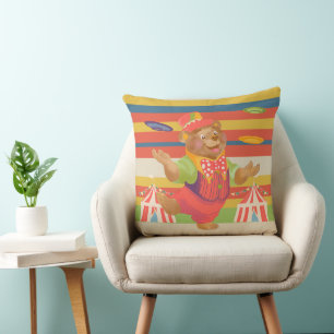 Cute Child's Circus Bear Throw Pillow