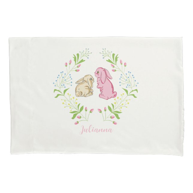 Cute Childs Wreath Bunny Pillowcase (Front-Left)