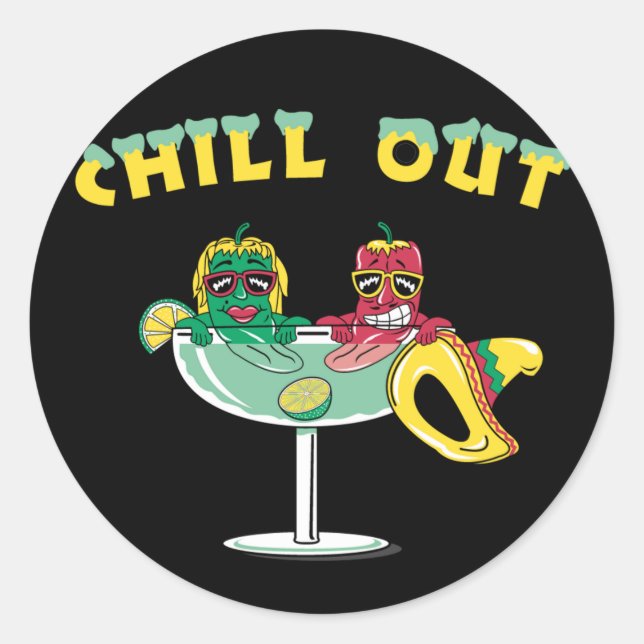 Cute Chili Peppers in Margarita Chill Out Classic Round Sticker (Front)