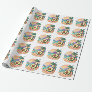 Cute Chill Avocado on Beach Summer Vacation Sticke Wrapping Paper
