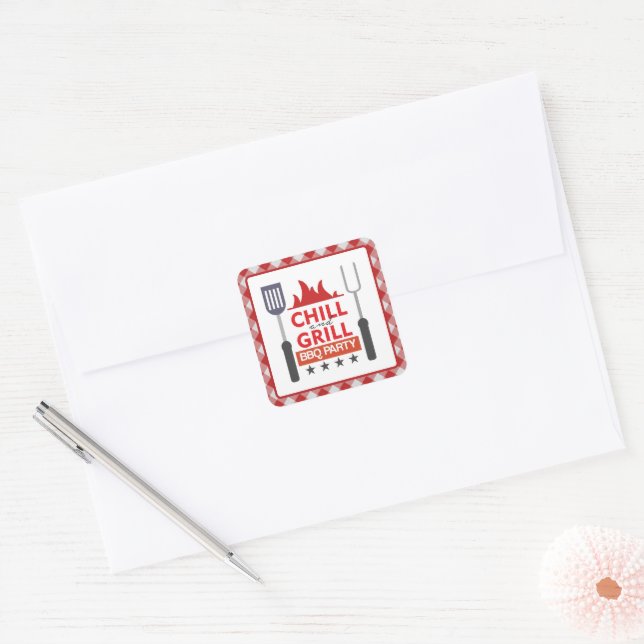 Cute chill grill BBQ party Square Sticker (Envelope)