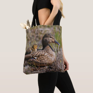Cute Chillin' Mallard Mom Duck & Baby Duckling Tote Bag