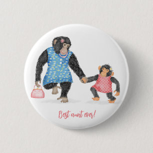 Cute chimp 'Best aunt ever' badge 2 Inch Round Button