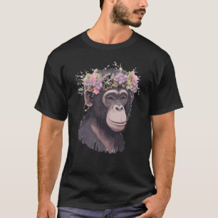 Cute Chimp Chimpanzee Flower Crown Floral Ape Monk T-Shirt