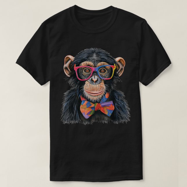 Cute Chimp Glasses and Bowtie Chimpanzee T-Shirt (Design Front)