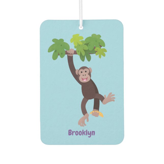 Cute chimpanzee in jungle hanging cartoon air freshener (Front)