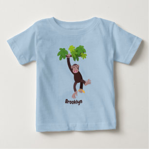 Cute chimpanzee in jungle hanging cartoon baby T-Shirt