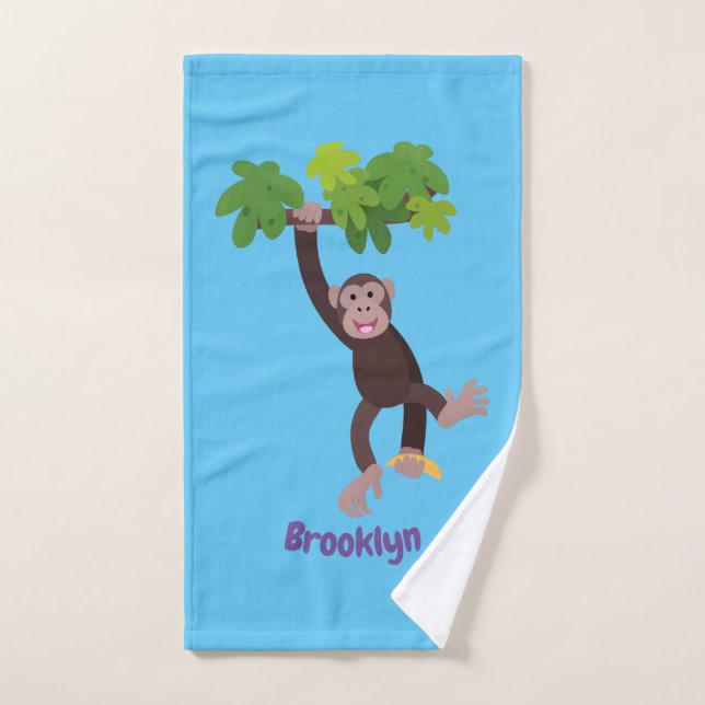 Cute chimpanzee in jungle hanging cartoon bath towel set (Hand Towel)