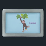 Cute chimpanzee in jungle hanging cartoon belt buckle<br><div class="desc">This cute chimpanzee is just hanging around in the jungle. Chimp cartoon fun for kids!</div>