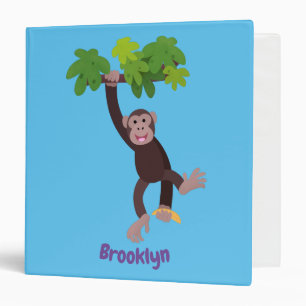 Cute chimpanzee in jungle hanging cartoon binder