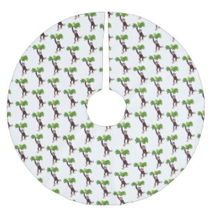 Cute chimpanzee in jungle hanging cartoon brushed polyester tree skirt